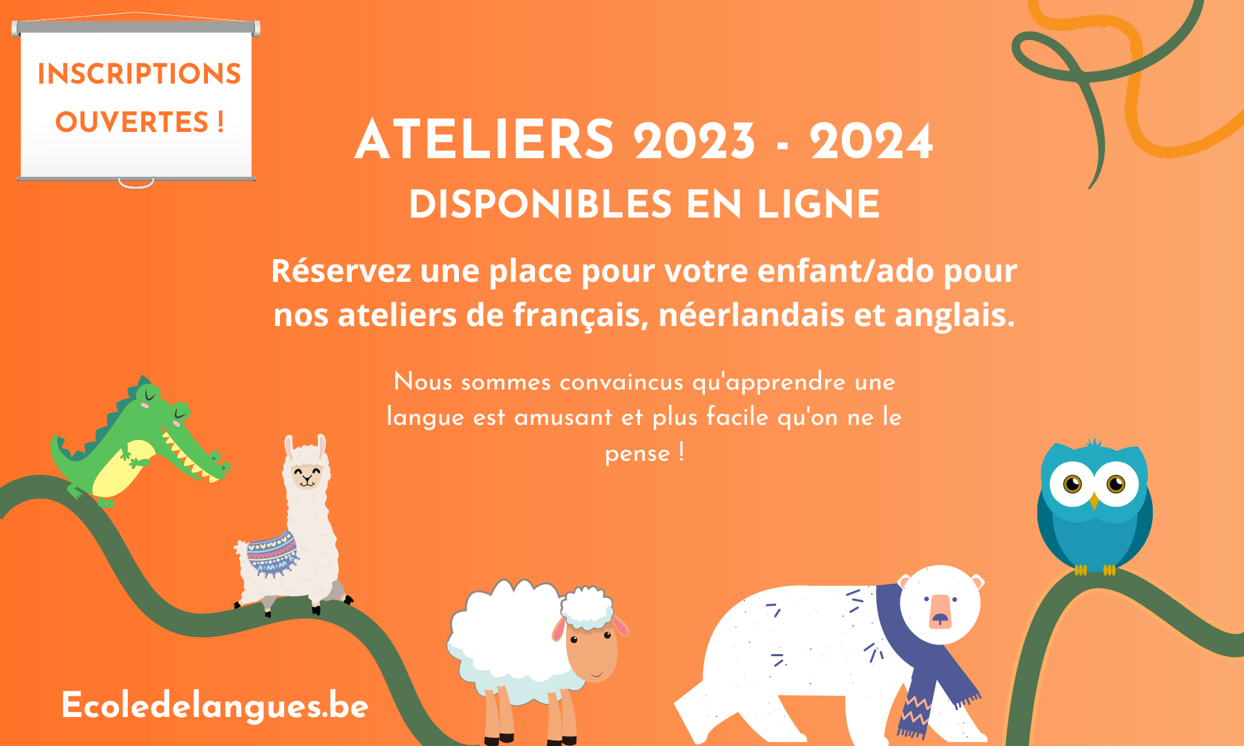 inscriptions 2023-2024 ateliers français anglais néerlandais, enfants et ados
